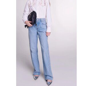 Maje Light Blue Straight-Leg Jeans Studded